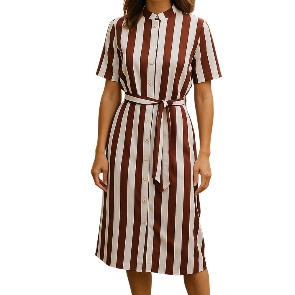 New York & Company Brown and White Striped Midi Dress